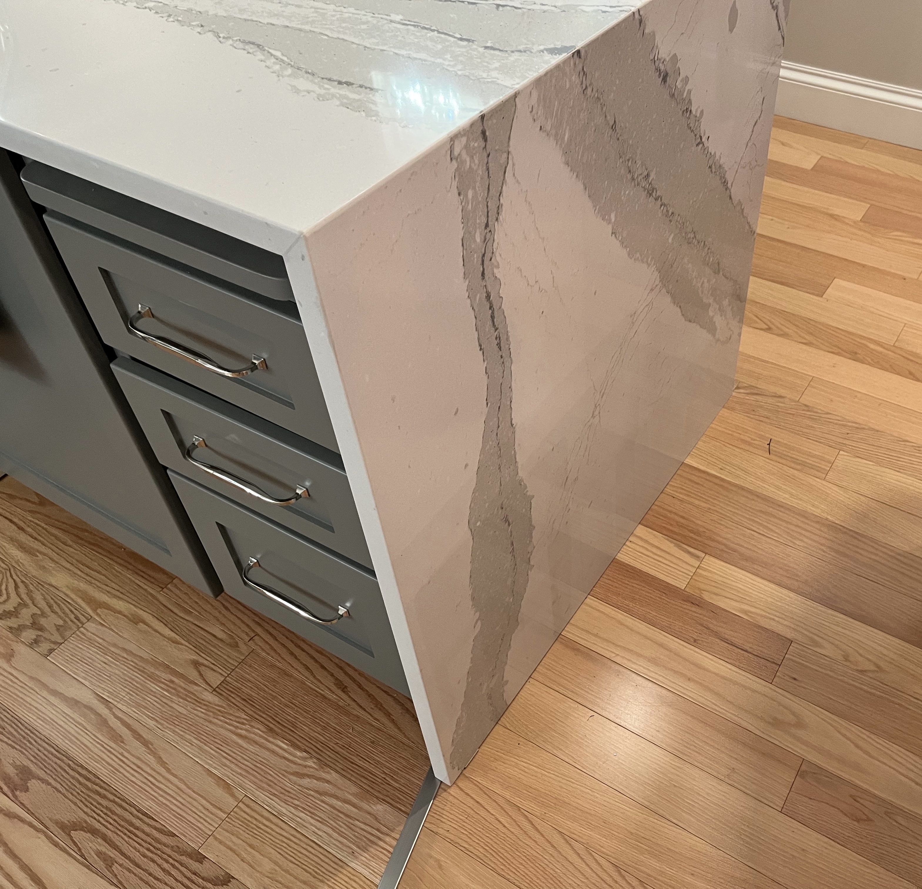 Quartz counter and waterfall panel