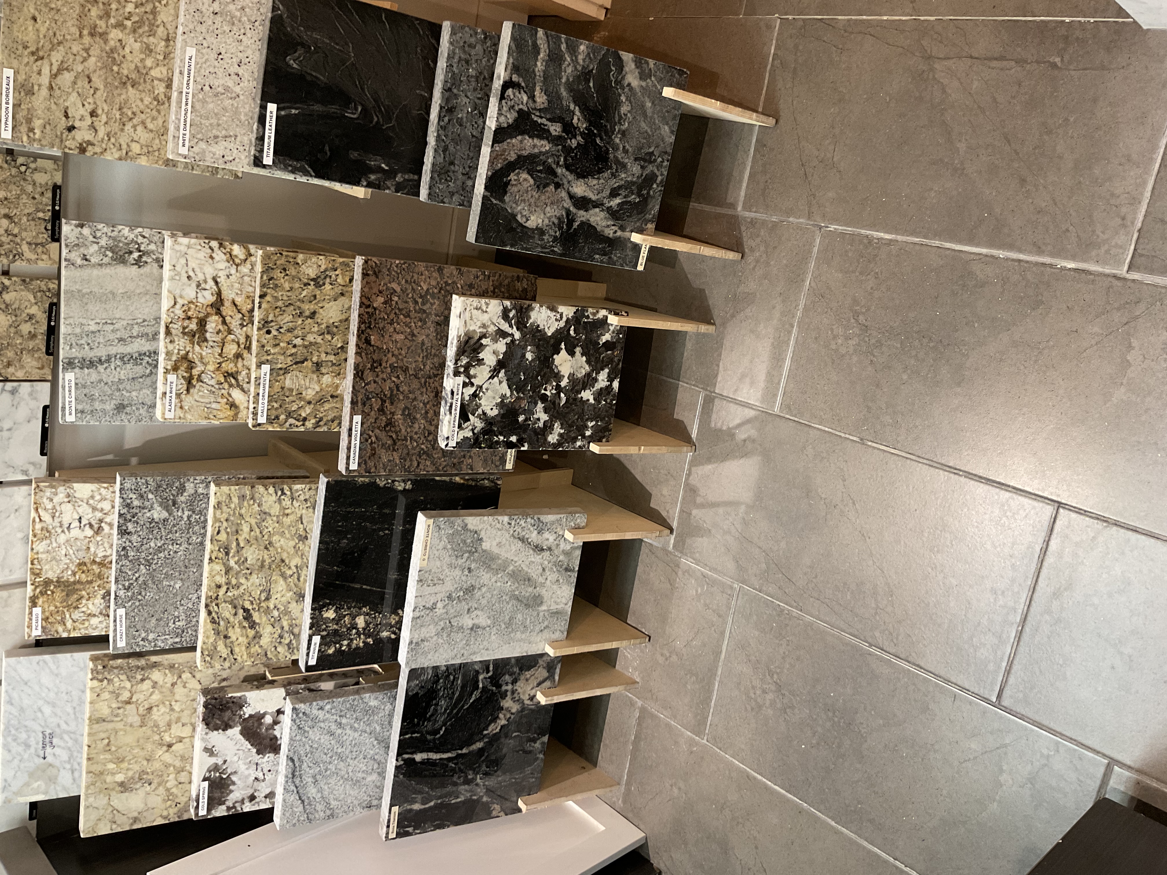 Granite, marble, quartzite samples in our showroom