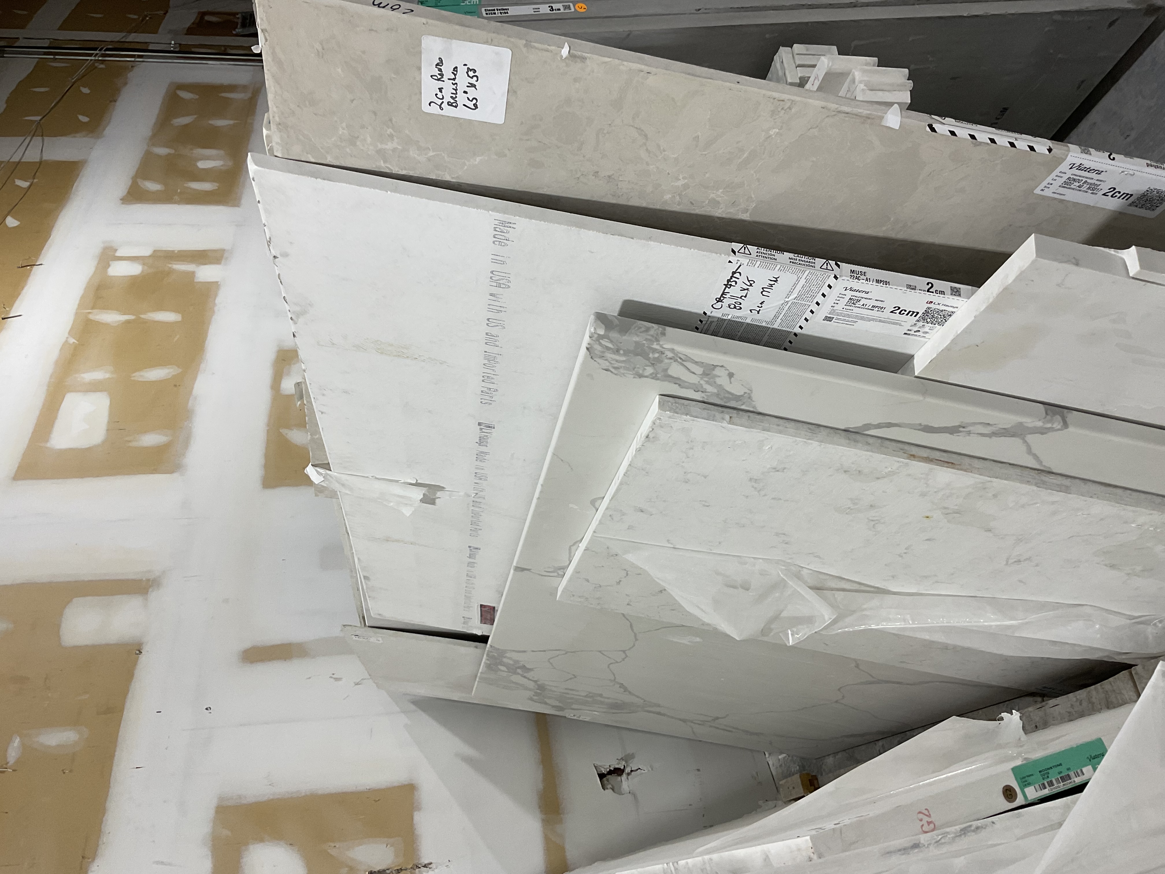 Quartz slabs and cuts in our shop
