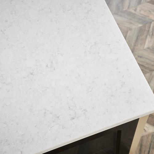 close up of white quartz countertop